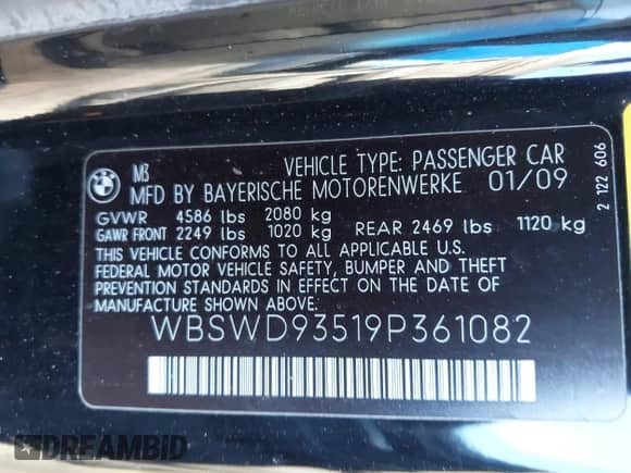 2009 BMW M3 with VIN WBSWD93519P361082, listed as a IAAI auction lot 41642034 with 105,742 mi miles and . Bid and sale history available at DreamBid. Image 9.