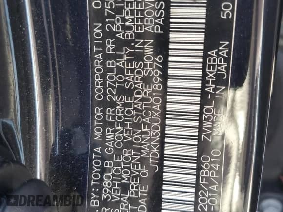 2010 Toyota Prius II with VIN JTDKN3DUXA0189976, listed as a Copart auction lot 67346495 with 218,281 mi miles and Clean title. Bid and sale history available at DreamBid. Image 12.