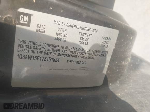 2007 Saturn ION ION 3 with VIN 1G8AW15F17Z151824, listed as a IAAI auction lot 43100368 with 181,265 mi miles and . Bid and sale history available at DreamBid. Image 9.