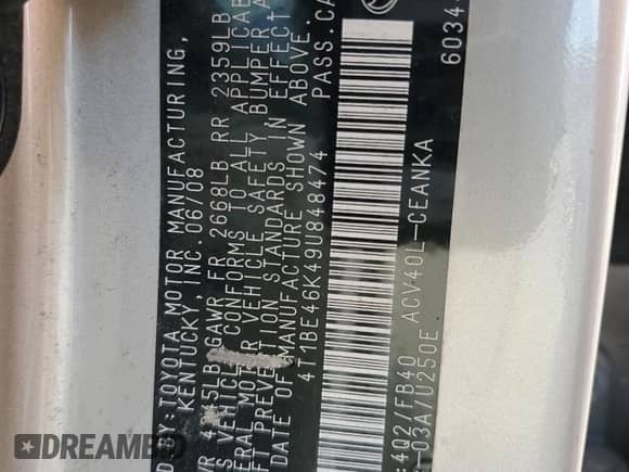 2009 Toyota Camry LE with VIN 4T1BE46K49U848474, listed as a Copart auction lot 82765235 with 203,867 mi miles and Clean title. Bid and sale history available at DreamBid. Image 12.