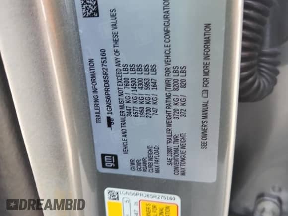 2025 Chevrolet Tahoe Z71 z VIN 1GNS6PRD8SR275160, wystawiony jako Copart lot #66215745 z przebiegiem 3 414 mil mil oraz Szkoda całkowita • Salvage title. Historia ofert i sprzedaży dostępna na DreamBid. Obrazek 13.