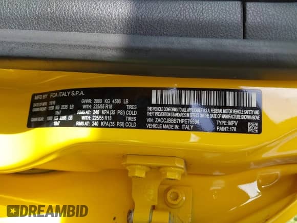 2017 Jeep Renegade Latitude with VIN ZACCJBBB7HPE76594, listed as a IAAI auction lot 42956858 with 123,046 mi miles and . Bid and sale history available at DreamBid. Image 9.