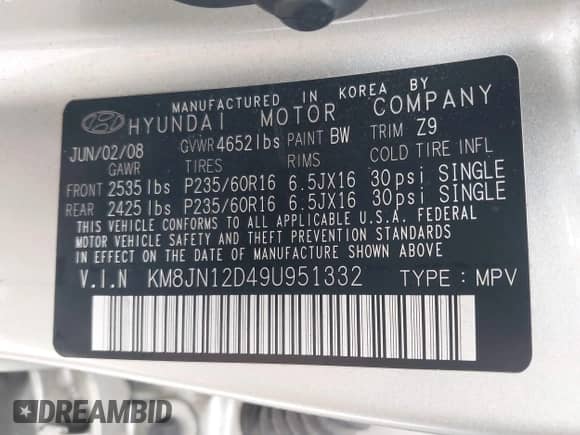 2009 Hyundai Tucson SE с VIN KM8JN12D49U951332, выставлен на аукционе IAAI как лот 42408632 с пробегом 77 356 миль миль и . История ставок и продаж доступна на DreamBid. Изображение 9.