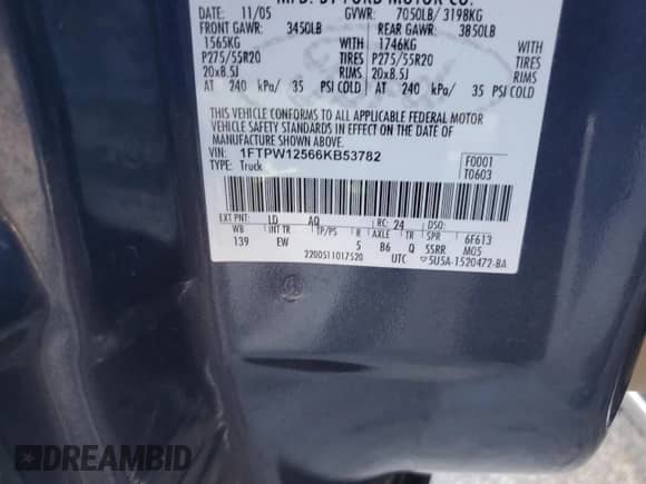 2006 Ford F-150 XLT z VIN 1FTPW12566KB53782, wystawiony jako Copart lot #81698775 z przebiegiem 184 543 mil mil oraz Szkoda całkowita • Salvage title. Historia ofert i sprzedaży dostępna na DreamBid. Obrazek 13.