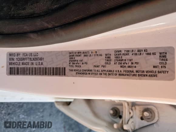 2020 Ram 1500 Big Horn z VIN 1C6SRFFT8LN397491, wystawiony jako Copart lot #55982305 z przebiegiem 74 639 mil mil oraz Szkoda całkowita • Salvage title. Historia ofert i sprzedaży dostępna na DreamBid. Obrazek 12.