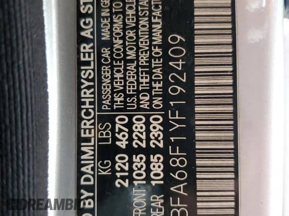 2000 Mercedes-Benz SL 500 with VIN WDBFA68F1YF192409, listed as a Copart auction lot 57182425 with 205,370 mi miles and Salvage title. Bid and sale history available at DreamBid. Image 12.