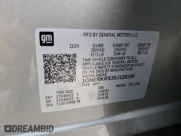 2025 Chevrolet Traverse FWD High Country с VIN 1GNERKRS3SJ128166, выставлен на аукционе Copart как лот 54423255 с пробегом 5 456 миль миль и Списание • Salvage title. История ставок и продаж доступна на DreamBid. Изображение 14.