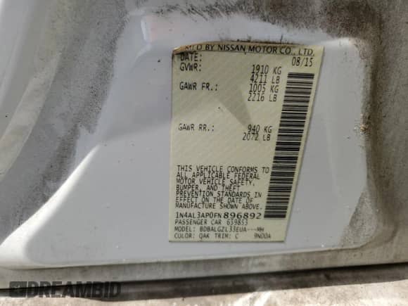 2015 Nissan Altima S z VIN 1N4AL3AP0FN896892, wystawiony jako Copart lot #82120755 z przebiegiem 156 860 mil mil oraz Szkoda całkowita • Salvage title. Historia ofert i sprzedaży dostępna na DreamBid. Obrazek 12.