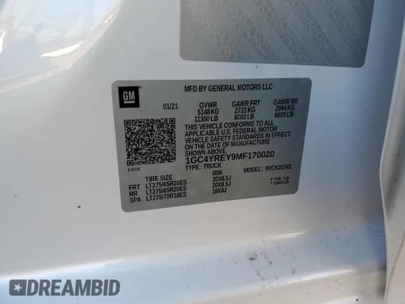 2021 Chevrolet Silverado 2500HD High Country с VIN 1GC4YREY9MF170020, выставлен на аукционе Copart как лот 88692985 с пробегом 91 906 миль миль и Списание • Salvage title. История ставок и продаж доступна на DreamBid. Изображение 14.