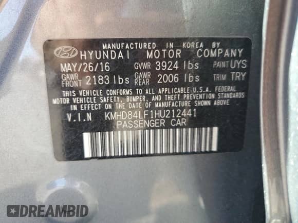 2017 Hyundai Elantra Limited with VIN KMHD84LF1HU212441, listed as a Copart auction lot 81441455 with 143,486 mi miles and Salvage title. Bid and sale history available at DreamBid. Image 12.