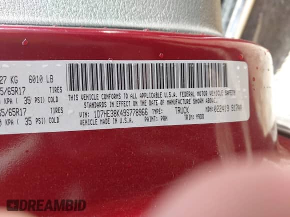 2009 Dodge Dakota SXT with VIN 1D7HE38K49S778966, listed as a IAAI auction lot 42034664 with 169,756 mi miles and . Bid and sale history available at DreamBid. Image 9.