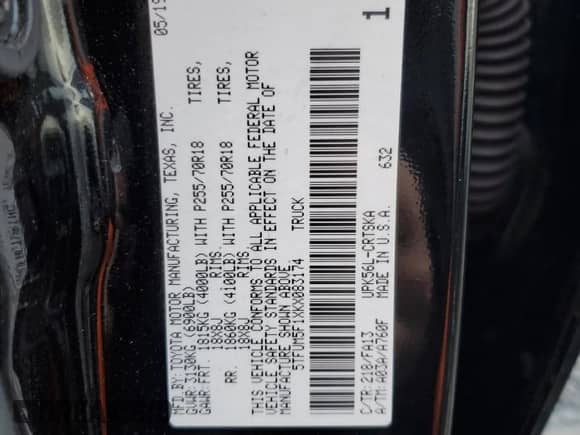 2019 Toyota Tundra SR с VIN 5TFUM5F1XKX083174, выставлен на аукционе Copart как лот 45793105 с пробегом 44 820 миль миль и Списание • Salvage title. История ставок и продаж доступна на DreamBid. Изображение 12.