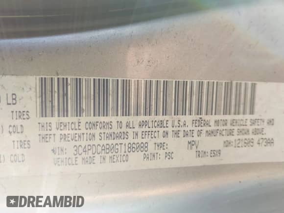 2016 Dodge Journey SE with VIN 3C4PDCAB0GT186088, listed as a IAAI auction lot 43329473 with 169,972 mi miles and . Bid and sale history available at DreamBid. Image 9.