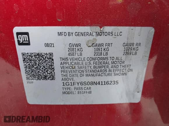 2022 Chevrolet Bolt EUV LT with VIN 1G1FY6S08N4116235, listed as a IAAI auction lot 42777616 with 48,237 mi miles and . Bid and sale history available at DreamBid. Image 9.