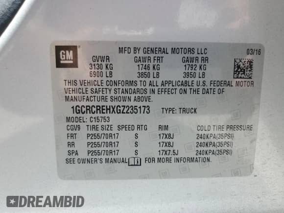 2016 Chevrolet Silverado 1500 LT with VIN 1GCRCREHXGZ235173, listed as a Copart auction lot 63653395 with 144,608 mi miles and Salvage title. Bid and sale history available at DreamBid. Image 12.