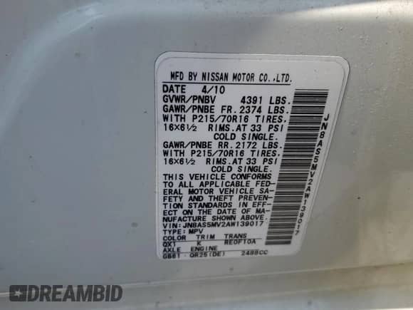 2010 Nissan Rogue SL with VIN JN8AS5MV2AW139017, listed as a Copart auction lot 66468645 with 171,258 mi miles and Salvage title. Bid and sale history available at DreamBid. Image 13.