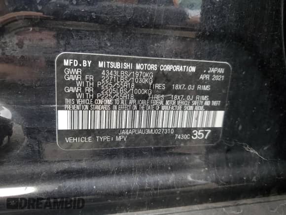 2021 Mitsubishi Outlander ES with VIN JA4APUAU3MU027310, listed as a Copart auction lot 90996405 with 142,233 mi miles and Clean title. Bid and sale history available at DreamBid. Image 12.