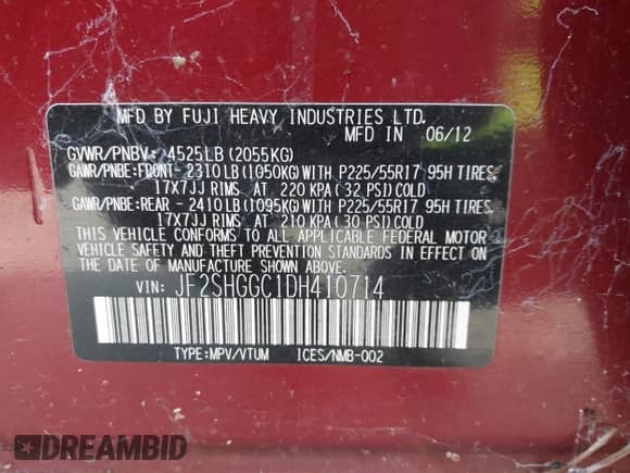 2013 Subaru Forester XT Touring с VIN JF2SHGGC1DH410714, выставлен на аукционе IAAI как лот 43159035 с пробегом 102 586 миль миль и . История ставок и продаж доступна на DreamBid. Изображение 9.