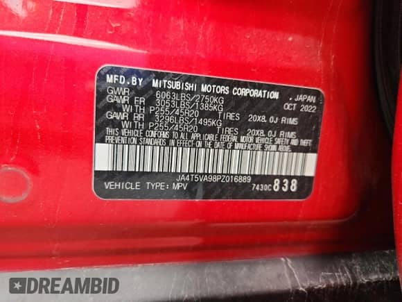 2023 Mitsubishi Outlander SEL with VIN JA4T5VA98PZ016889, listed as a Copart auction lot 86190275 with 131,260 mi miles and Clean title. Bid and sale history available at DreamBid. Image 13.