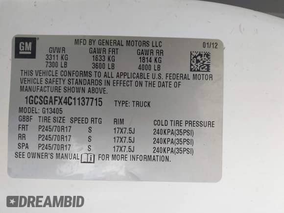 2012 Chevrolet Express Cargo with VIN 1GCSGAFX4C1137715, listed as a IAAI auction lot 42549128 with 260,377 mi miles and . Bid and sale history available at DreamBid. Image 9.