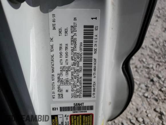 2018 Toyota Tacoma SR with VIN 5TFSX5EN8JX059196, listed as a Copart auction lot 86324625 with 120,565 mi miles and Salvage title. Bid and sale history available at DreamBid. Image 13.