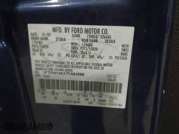2007 Ford F-150 XLT с VIN 1FTPW145X7FA63588, выставлен на аукционе IAAI как лот 43443805 с пробегом 184 191 миль миль и . История ставок и продаж доступна на DreamBid. Изображение 9.