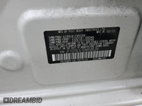 2013 Subaru Impreza Special Sports Premium with VIN JF1GPAL67DH858529, listed as a Copart auction lot 71900605 with 69,242 mi miles and Salvage title. Bid and sale history available at DreamBid. Image 13.