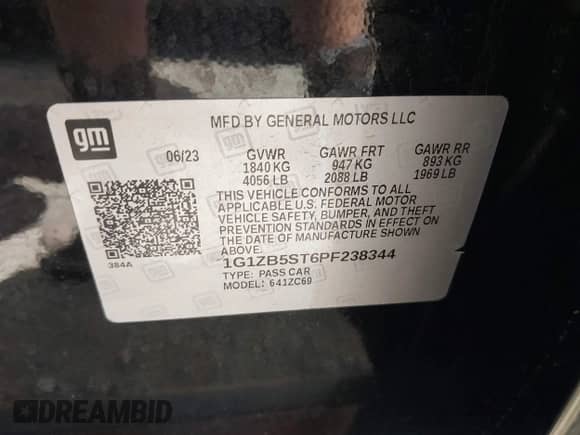 2023 Chevrolet Malibu LS с VIN 1G1ZB5ST6PF238344, выставлен на аукционе IAAI как лот 42791266 с пробегом 45 790 миль миль и . История ставок и продаж доступна на DreamBid. Изображение 9.