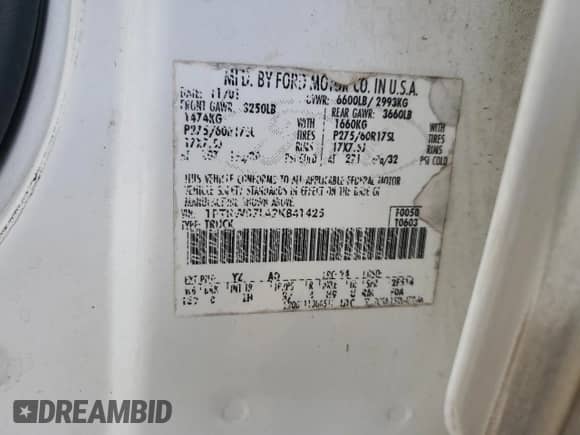 2002 Ford F-150 XLT with VIN 1FTRW07L42KB41425, listed as a Copart auction lot 69473745 with Not provided miles and Salvage title. Bid and sale history available at DreamBid. Image 12.