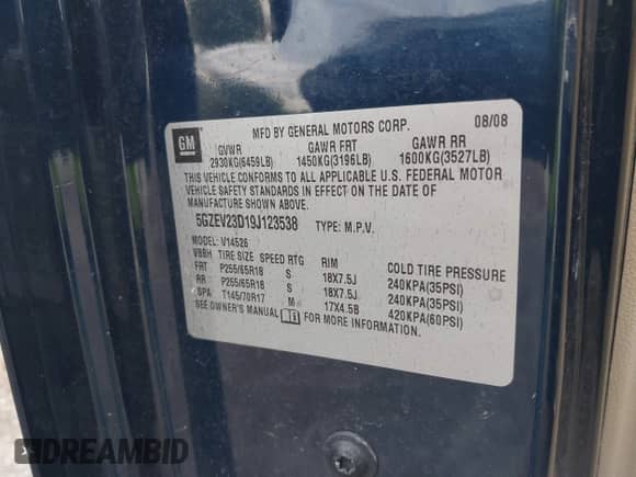 2009 Saturn Outlook XR with VIN 5GZEV23D19J123538, listed as a IAAI auction lot 42813337 with 162,729 mi miles and . Bid and sale history available at DreamBid. Image 9.