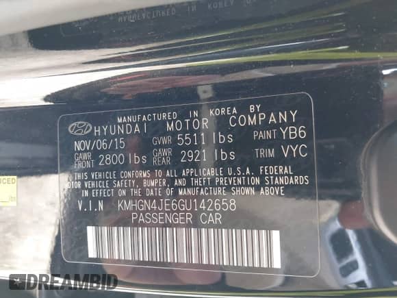 2016 Hyundai Genesis 3.8L с VIN KMHGN4JE6GU142658, выставлен на аукционе IAAI как лот 43127968 с пробегом 133 841 миль миль и . История ставок и продаж доступна на DreamBid. Изображение 9.