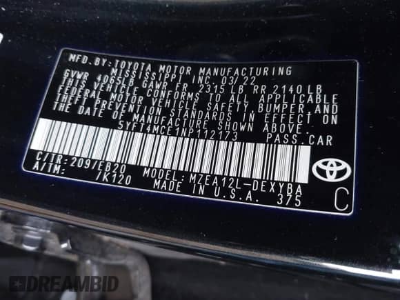 2022 Toyota Corolla XSE с VIN 5YFT4MCE1NP112173, выставлен на аукционе IAAI как лот 43498561 с пробегом 17 248 миль миль и . История ставок и продаж доступна на DreamBid. Изображение 9.