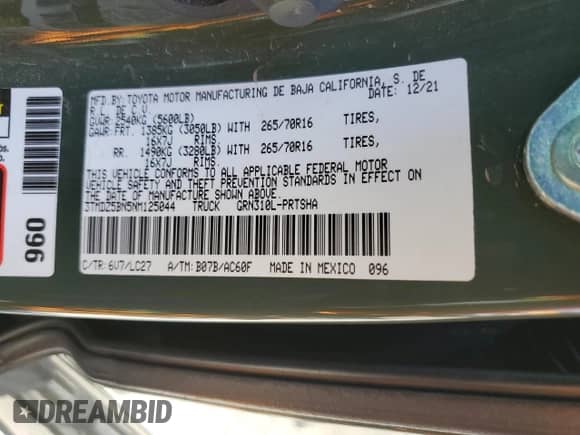 2022 Toyota Tacoma SR5 с VIN 3TMDZ5BN5NM125044, выставлен на аукционе Copart как лот 57896905 с пробегом 35 085 миль миль и Чистый • Clean title. История ставок и продаж доступна на DreamBid. Изображение 12.
