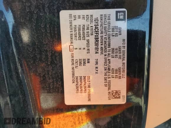 2011 Cadillac Escalade Premium with VIN 1GYS4CEFXBR381814, listed as a Copart auction lot 85574955 with 153,538 mi miles and Salvage title. Bid and sale history available at DreamBid. Image 14.