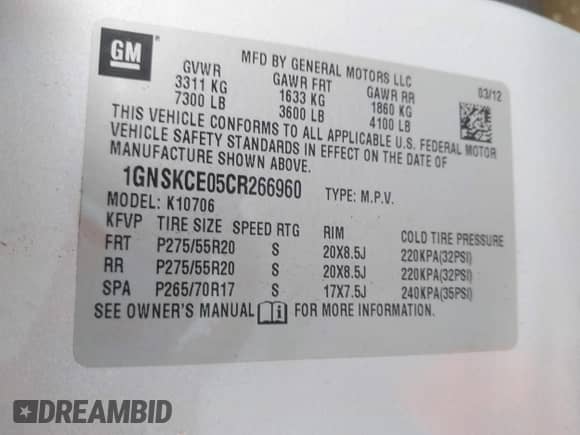 2012 Chevrolet Tahoe LTZ с VIN 1GNSKCE05CR266960, выставлен на аукционе IAAI как лот 43048870 с пробегом 197 511 миль миль и . История ставок и продаж доступна на DreamBid. Изображение 9.