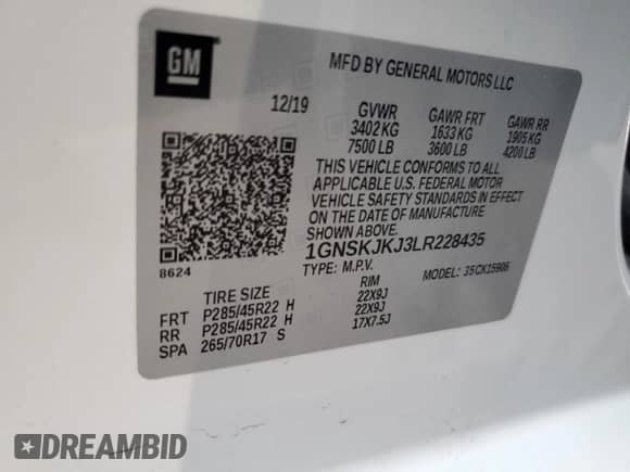 2020 Chevrolet Suburban Premier с VIN 1GNSKJKJ3LR228435, выставлен на аукционе Copart как лот 70311095 с пробегом 108 471 миль миль и Чистый • Clean title. История ставок и продаж доступна на DreamBid. Изображение 13.