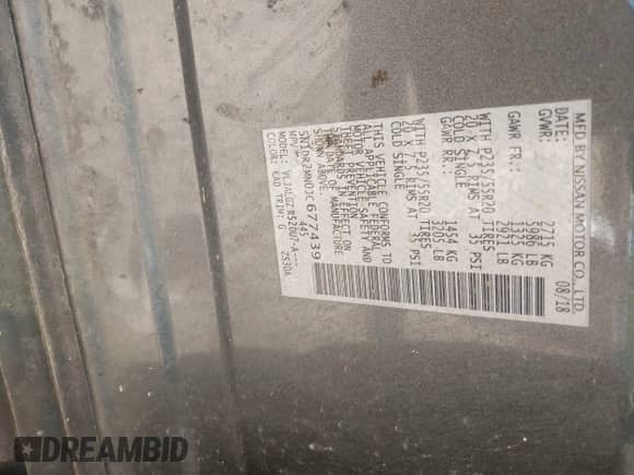 2018 Nissan Pathfinder SV with VIN 5N1DR2MN0JC677439, listed as a IAAI auction lot 43446831 with 180,185 mi miles and . Bid and sale history available at DreamBid. Image 9.