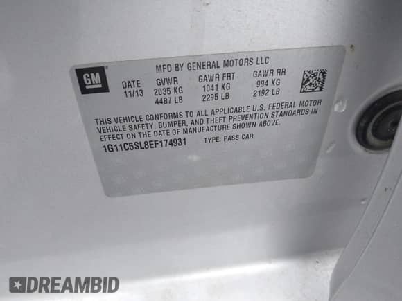 2014 Chevrolet Malibu LT с VIN 1G11C5SL8EF174931, выставлен на аукционе IAAI как лот 43422675 с пробегом 117 238 миль миль и . История ставок и продаж доступна на DreamBid. Изображение 9.