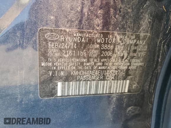 2014 Hyundai Elantra SE with VIN KMHDH4AE4EU143217, listed as a Copart auction lot 81665435 with 147,127 mi miles and Salvage title. Bid and sale history available at DreamBid. Image 12.