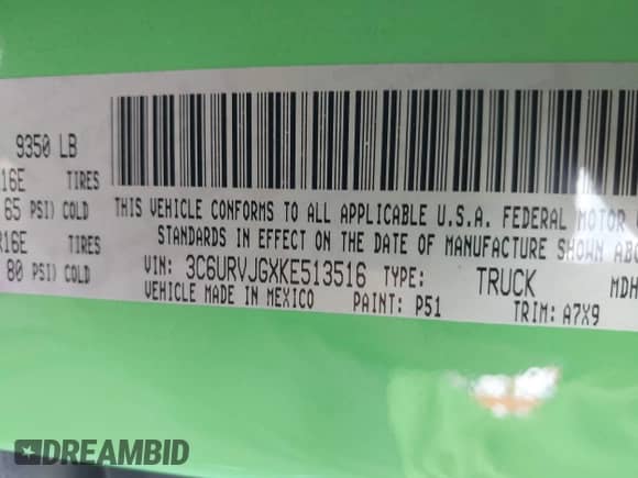 2019 Ram ProMaster Cargo с VIN 3C6URVJGXKE513516, выставлен на аукционе IAAI как лот 42786451 с пробегом 85 491 миль миль и . История ставок и продаж доступна на DreamBid. Изображение 9.