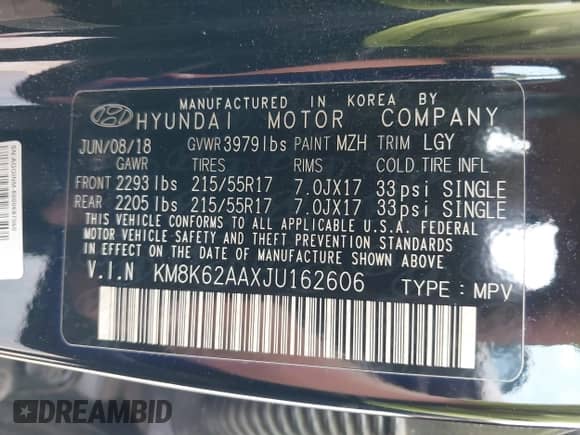 2018 Hyundai Kona SEL с VIN KM8K62AAXJU162606, выставлен на аукционе IAAI как лот 43075905 с пробегом 76 284 миль миль и . История ставок и продаж доступна на DreamBid. Изображение 9.