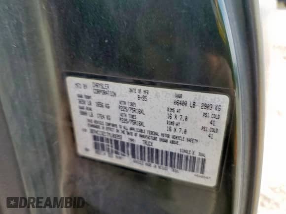 1996 Dodge 1500 with VIN 3B7HC13Z1TM109353, listed as a Copart auction lot 67586815 with 105,048 mi miles and Salvage title. Bid and sale history available at DreamBid. Image 12.