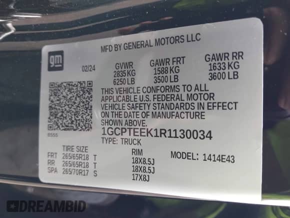 2024 Chevrolet Colorado 4WD Trail Boss with VIN 1GCPTEEK1R1130034, listed as a IAAI auction lot 42404431 with 8,664 mi miles and . Bid and sale history available at DreamBid. Image 9.