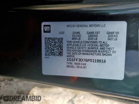 2023 Chevrolet Camaro LT1 z VIN 1G1FF3D76P0119918, wystawiony jako Copart lot #65188525 z przebiegiem 34 827 mil mil oraz Szkoda całkowita • Salvage title. Historia ofert i sprzedaży dostępna na DreamBid. Obrazek 12.
