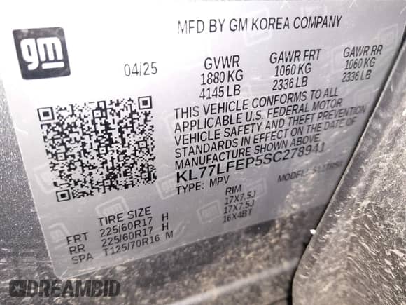 2025 Chevrolet Trax LS с VIN KL77LFEP5SC278941, выставлен на аукционе IAAI как лот 43162713 с пробегом Не указан миль и . История ставок и продаж доступна на DreamBid. Изображение 9.
