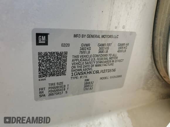 2020 Chevrolet Suburban LT с VIN 1GNSKHKC6LR273556, выставлен на аукционе Copart как лот 70995085 с пробегом 279 958 миль миль и Чистый • Clean title. История ставок и продаж доступна на DreamBid. Изображение 14.