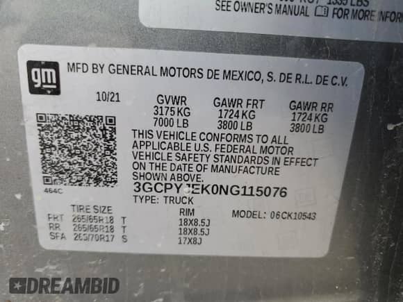 2022 Chevrolet Silverado 1500 LT с VIN 3GCPYJEK0NG115076, выставлен на аукционе Copart как лот 49056995 с пробегом 56 678 миль миль и Списание • Salvage title. История ставок и продаж доступна на DreamBid. Изображение 12.