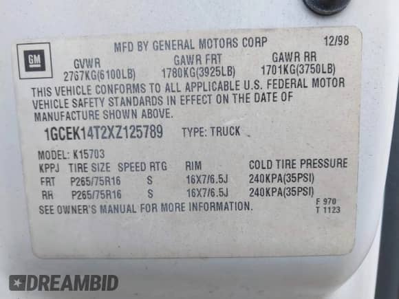 1999 Chevrolet Silverado 1500 LS with VIN 1GCEK14T2XZ125789, listed as a IAAI auction lot 40958507 with 178,496 mi miles and . Bid and sale history available at DreamBid. Image 9.