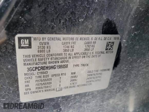 2017 Chevrolet Silverado 1500 LT with VIN 3GCPCREH9HG198058, listed as a Copart auction lot 86384304 with 178,036 mi miles and Salvage title. Bid and sale history available at DreamBid. Image 14.