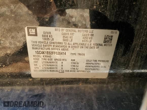 2015 Chevrolet Silverado 3500HD High Country с VIN 1GC4K1E82FF626414, выставлен на аукционе Copart как лот 45206755 с пробегом 185 397 миль миль и Списание • Salvage title. История ставок и продаж доступна на DreamBid. Изображение 14.